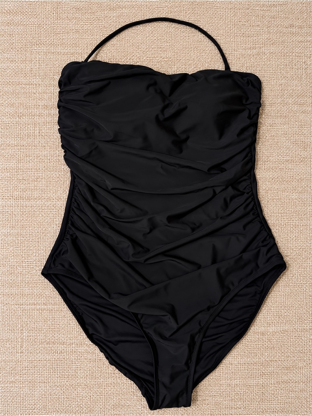 J.Crew - Black Ruched, One Piece Halter Swimsuit (NWT)
